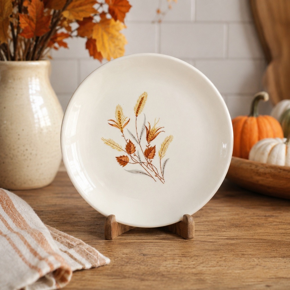 Vintage Harvest Wheat Bread & Butter Plate Cream Gold Brown MCM 6.75"